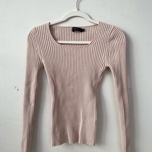 Ribbed Knit Sweater in Light Pink